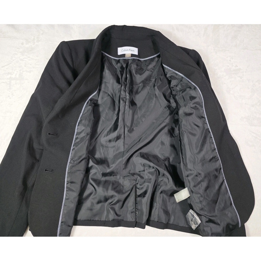Calvin Klein Black Career Blazer Size 6 Tailored Stretch Lined Office Jacket - Picture 4 of 13
